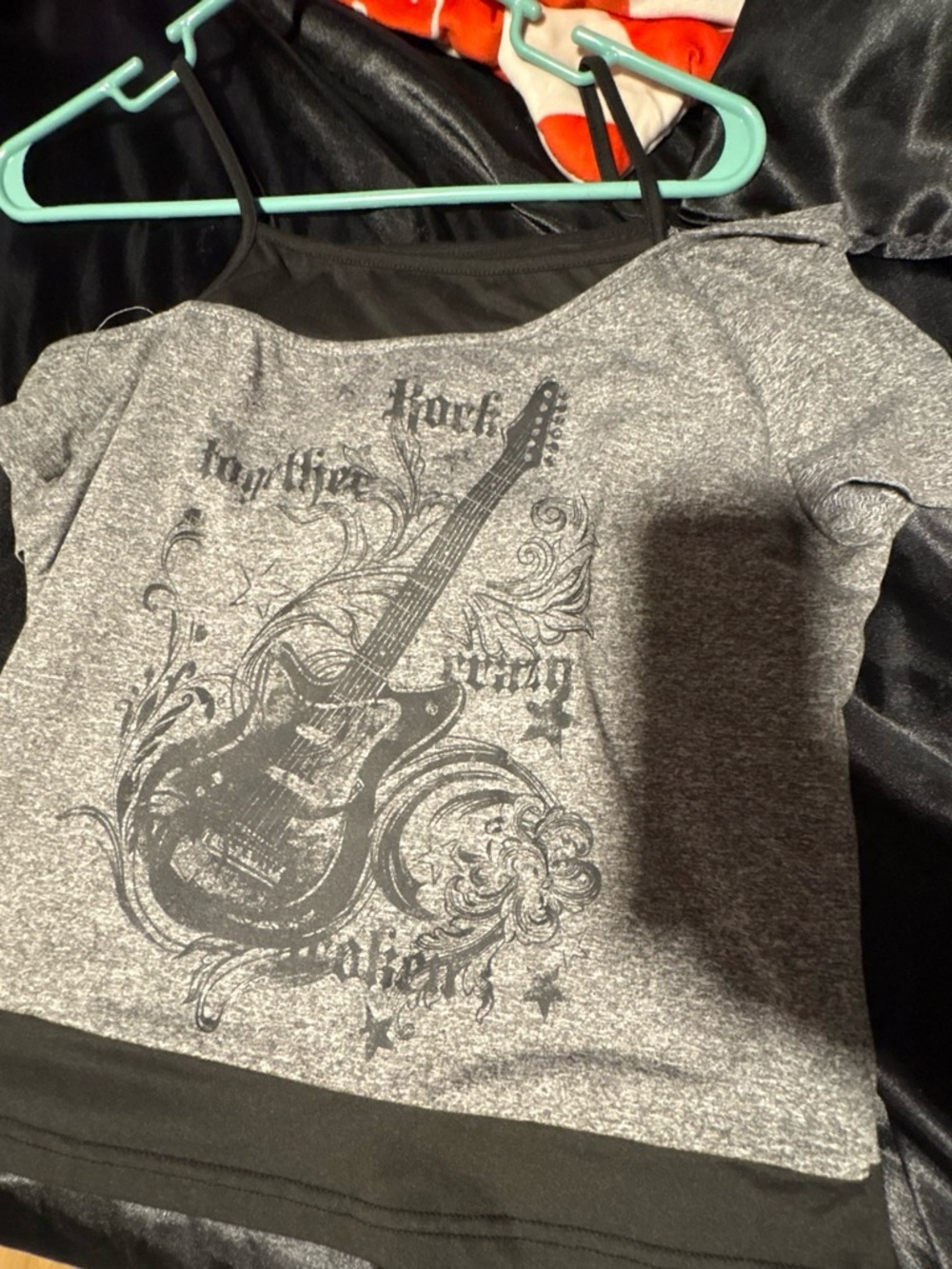 SHEIN Gray Graphic Guitar Cold-Shoulder Tank Top